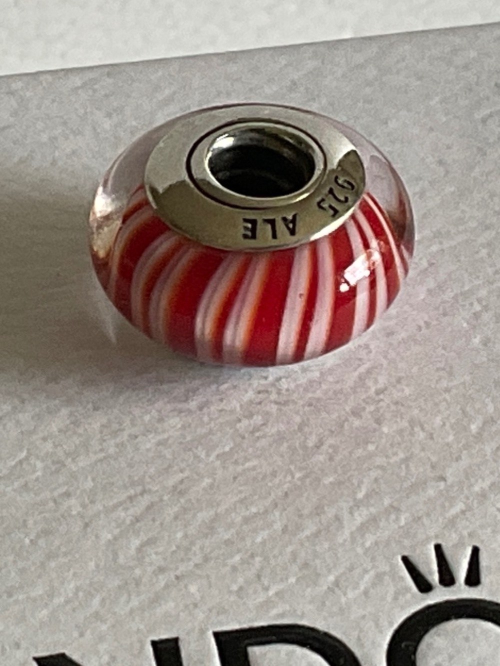 Pandora Red and White Striped Murano Glass Charm Bead